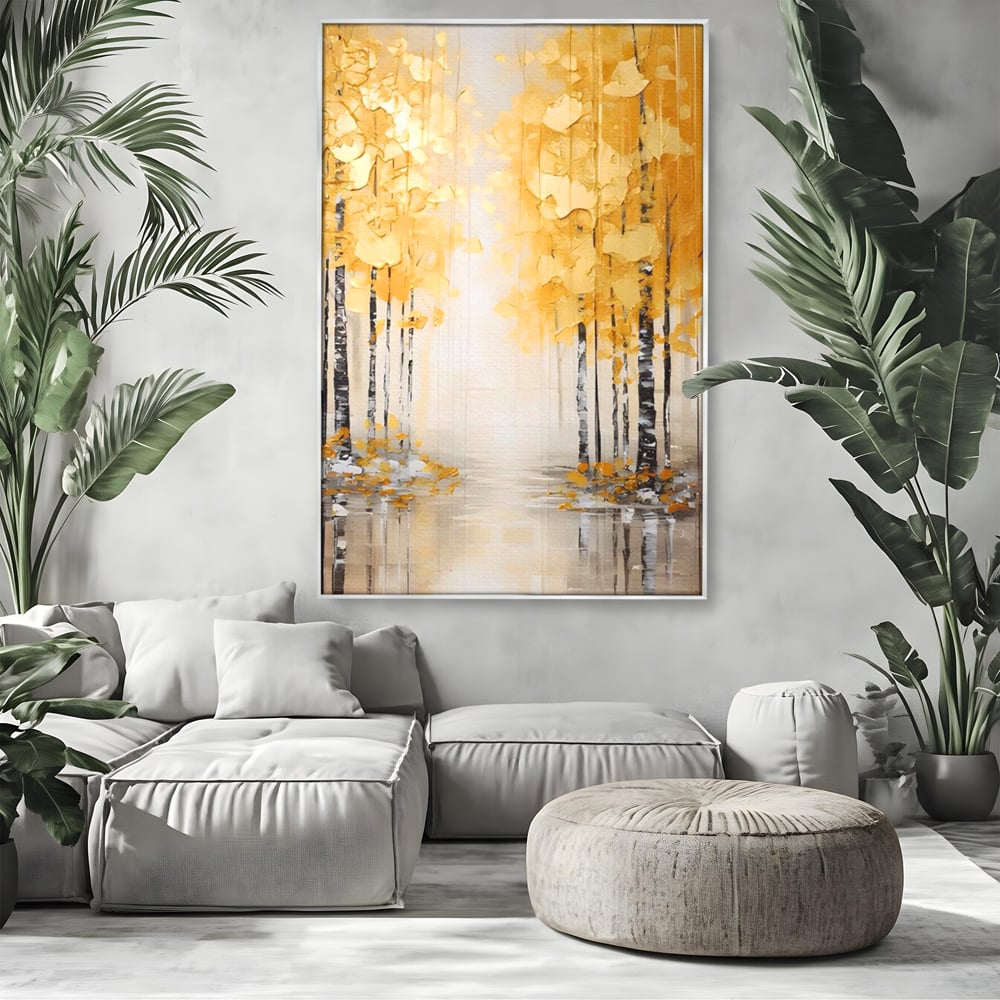 Tablou Canvas Premium LuxCanva® A1567, Copaci Aurii , Room, Living, Pom, Ploaie, Picaturi, Living, Culori Vibrante
