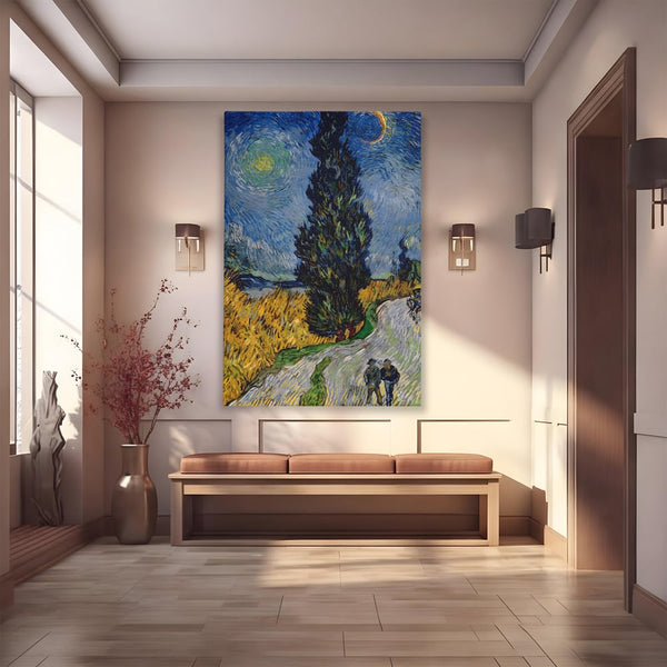 Tablou Canvas Premium LuxCanva® A1568, Drum Cu Cypress Si Star , Room, Van Gogh, Pictor, Artist, Living, Culori Vibrante