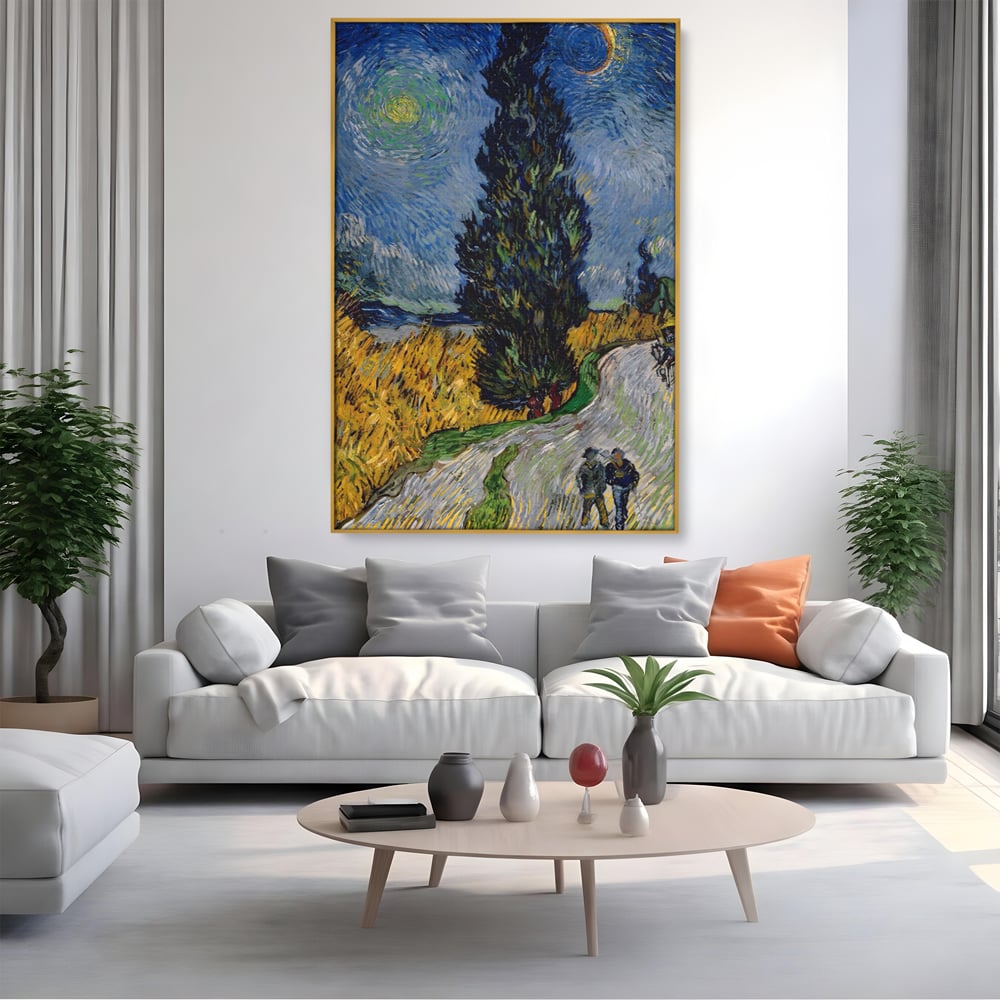 Tablou Canvas Premium LuxCanva® A1568, Drum Cu Cypress Si Star , Room, Van Gogh, Pictor, Artist, Living, Culori Vibrante