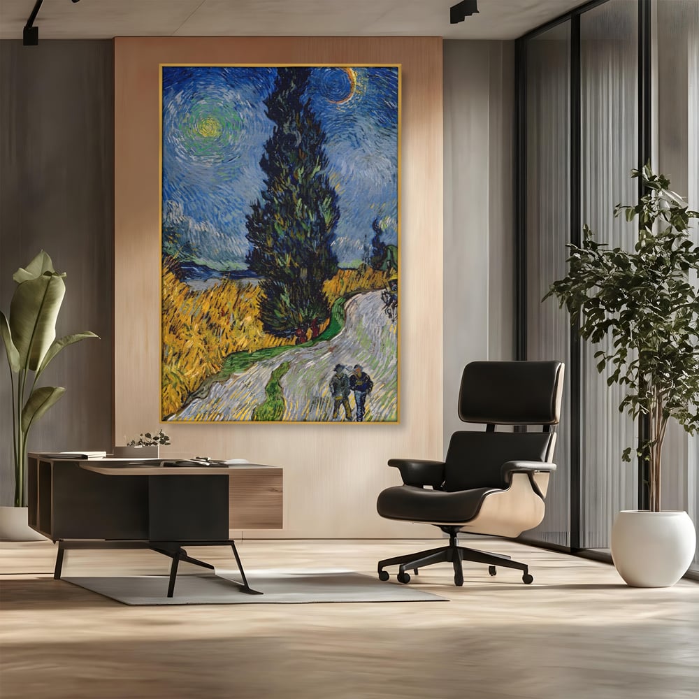Tablou Canvas Premium LuxCanva® A1568, Drum Cu Cypress Si Star , Room, Van Gogh, Pictor, Artist, Living, Culori Vibrante