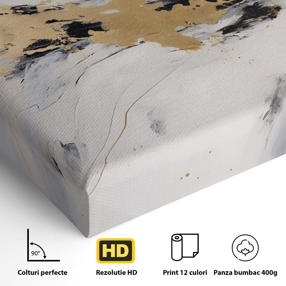 Tablou Canvas Premium LuxCanva® A1569, Armonia Abstractului , Room, Auriu, Marmura, Alb, Abstract, Living, Culori Vibrante