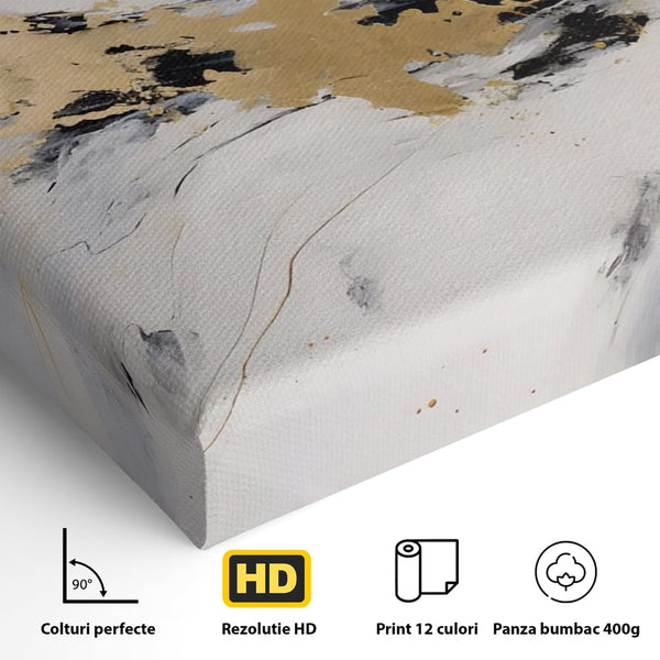 Tablou Canvas Premium LuxCanva® A1569, Armonia Abstractului , Room, Auriu, Marmura, Alb, Abstract, Living, Culori Vibrante