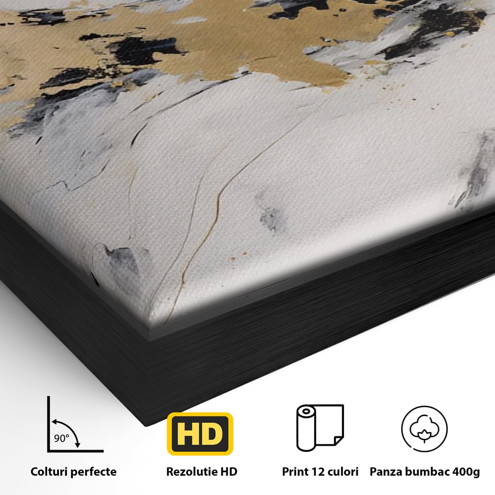 Tablou Canvas Premium LuxCanva® A1569, Armonia Abstractului , Room, Auriu, Marmura, Alb, Abstract, Living, Culori Vibrante