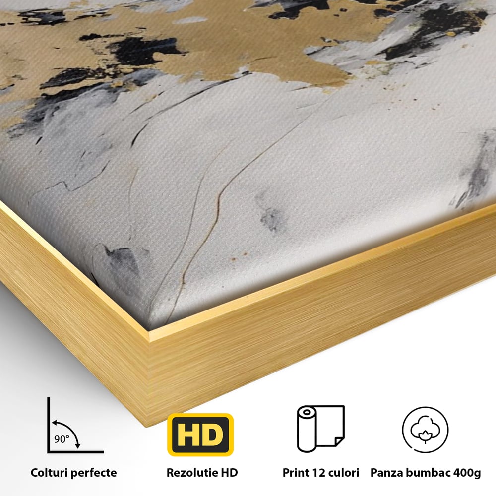 Tablou Canvas Premium LuxCanva® A1569, Armonia Abstractului , Room, Auriu, Marmura, Alb, Abstract, Living, Culori Vibrante