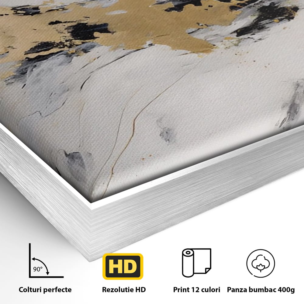 Tablou Canvas Premium LuxCanva® A1569, Armonia Abstractului , Room, Auriu, Marmura, Alb, Abstract, Living, Culori Vibrante