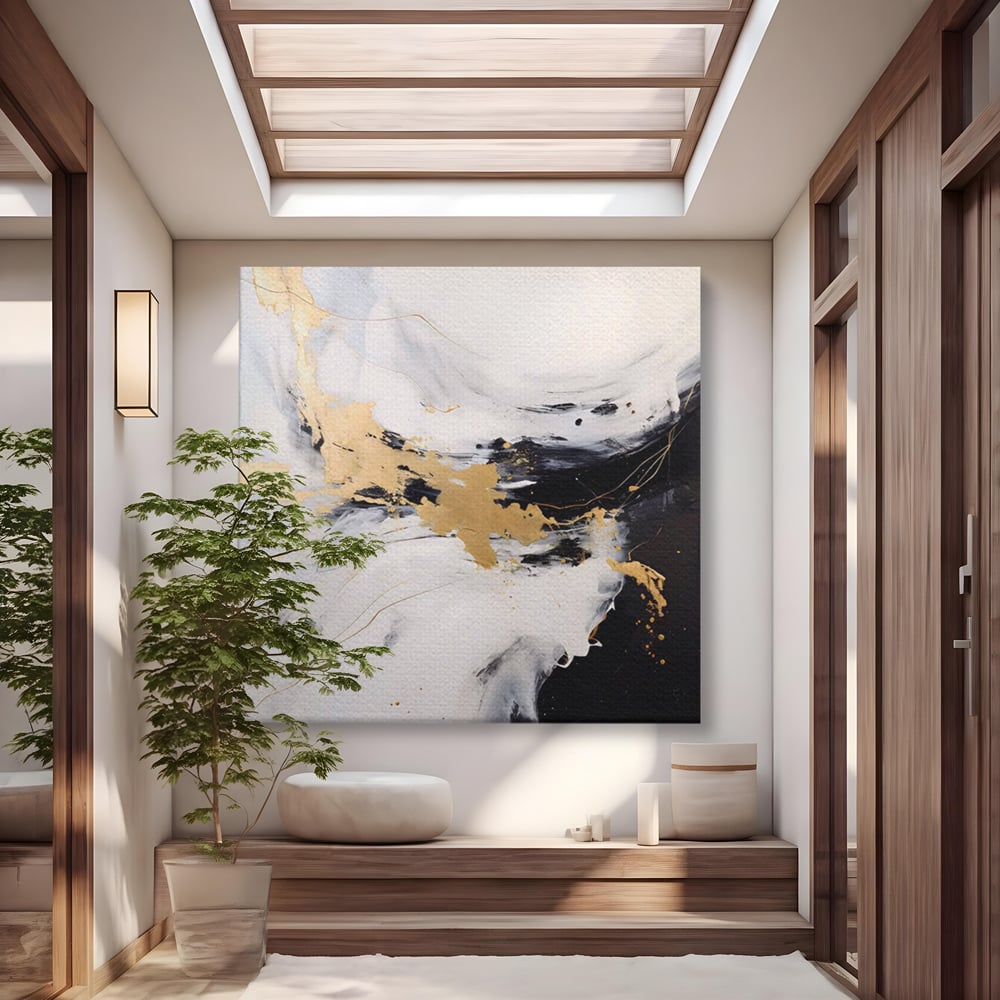 Tablou Canvas Premium LuxCanva® A1569, Armonia Abstractului , Room, Auriu, Marmura, Alb, Abstract, Living, Culori Vibrante