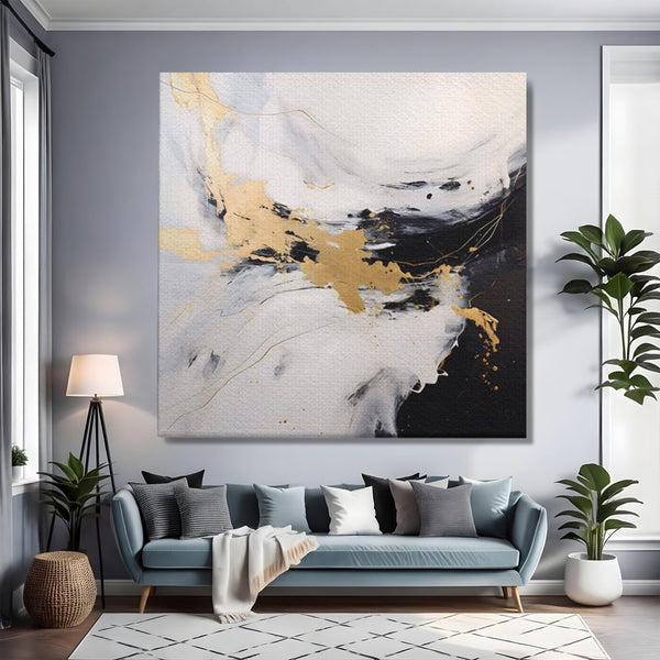 Tablou Canvas Premium LuxCanva® A1569, Armonia Abstractului , Room, Auriu, Marmura, Alb, Abstract, Living, Culori Vibrante