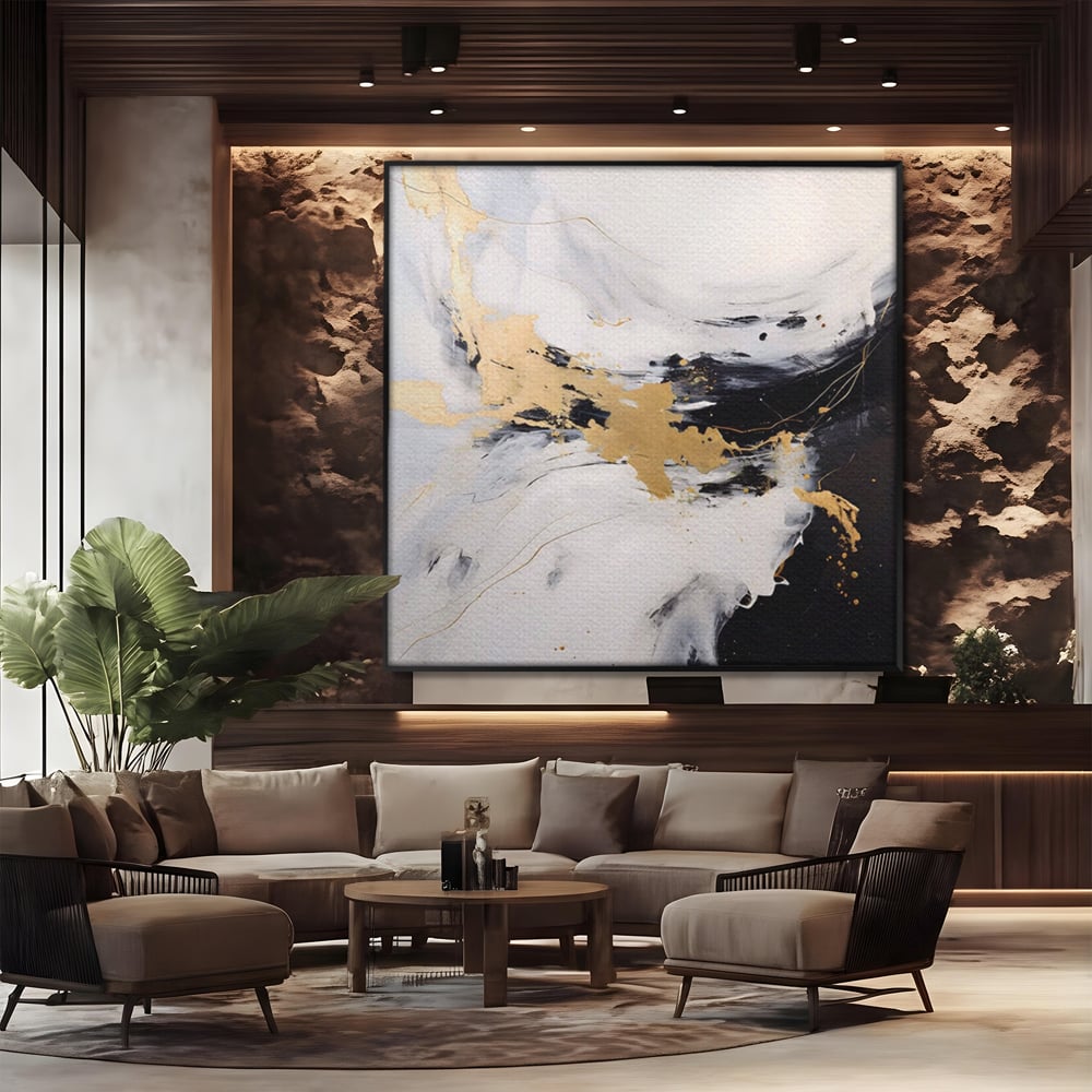 Tablou Canvas Premium LuxCanva® A1569, Armonia Abstractului , Room, Auriu, Marmura, Alb, Abstract, Living, Culori Vibrante