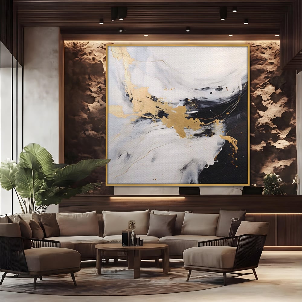 Tablou Canvas Premium LuxCanva® A1569, Armonia Abstractului , Room, Auriu, Marmura, Alb, Abstract, Living, Culori Vibrante