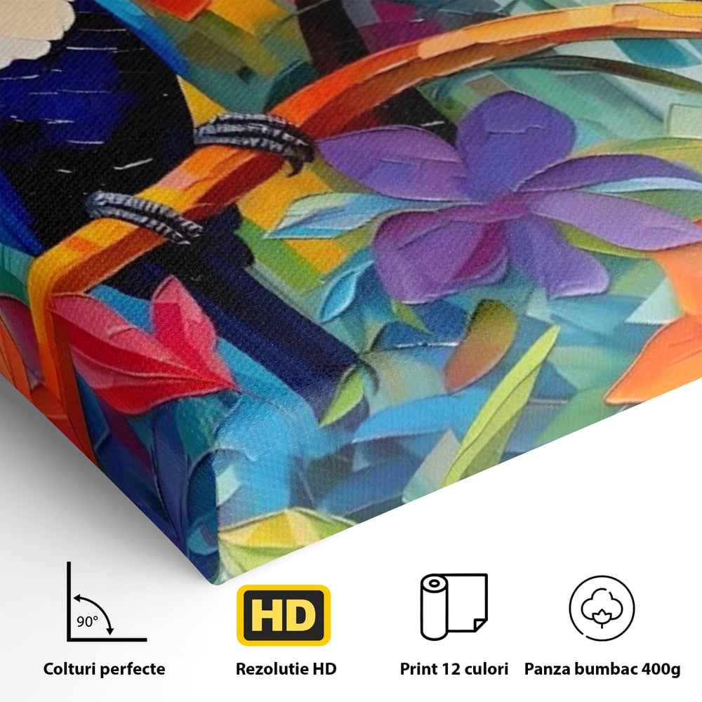 Tablou Canvas Premium LuxCanva® A1572, Iubirea Tucanilor , Room, Pasari, Colorat, Tropical, Flori, Living, Culori Vibrante