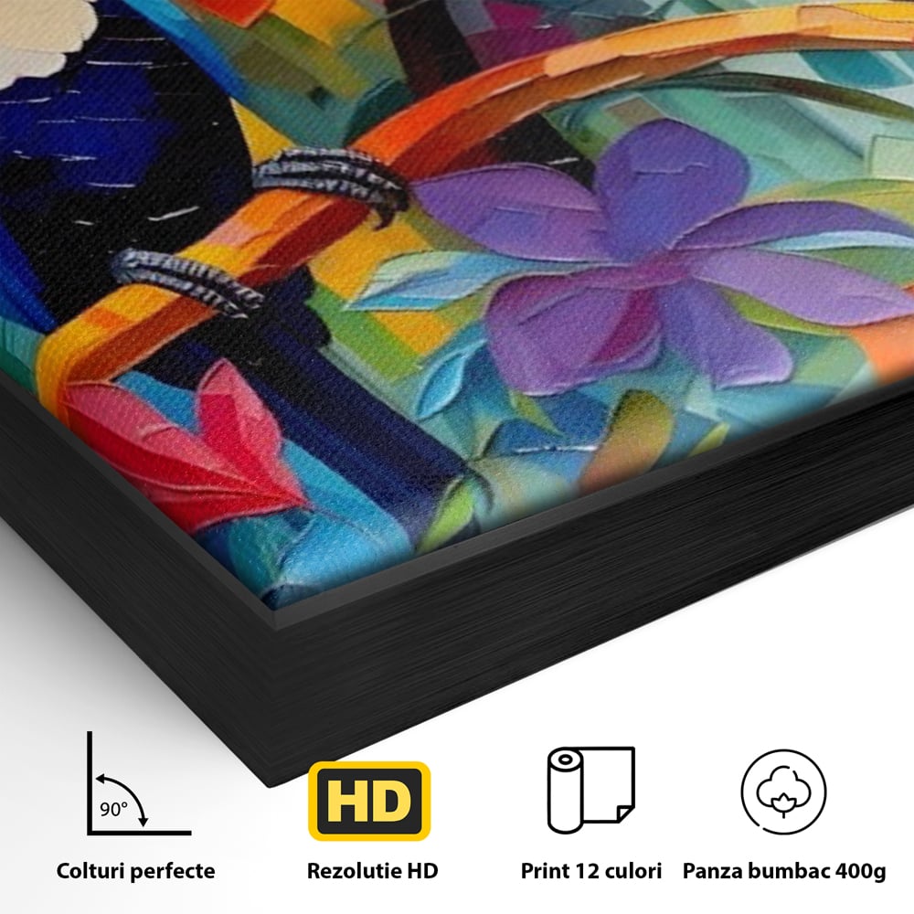 Tablou Canvas Premium LuxCanva® A1572, Iubirea Tucanilor , Room, Pasari, Colorat, Tropical, Flori, Living, Culori Vibrante