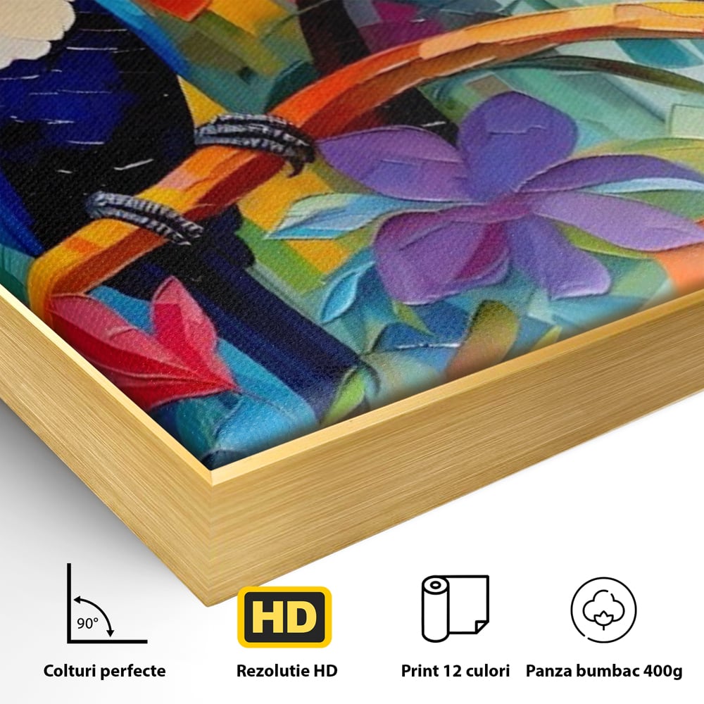 Tablou Canvas Premium LuxCanva® A1572, Iubirea Tucanilor , Room, Pasari, Colorat, Tropical, Flori, Living, Culori Vibrante