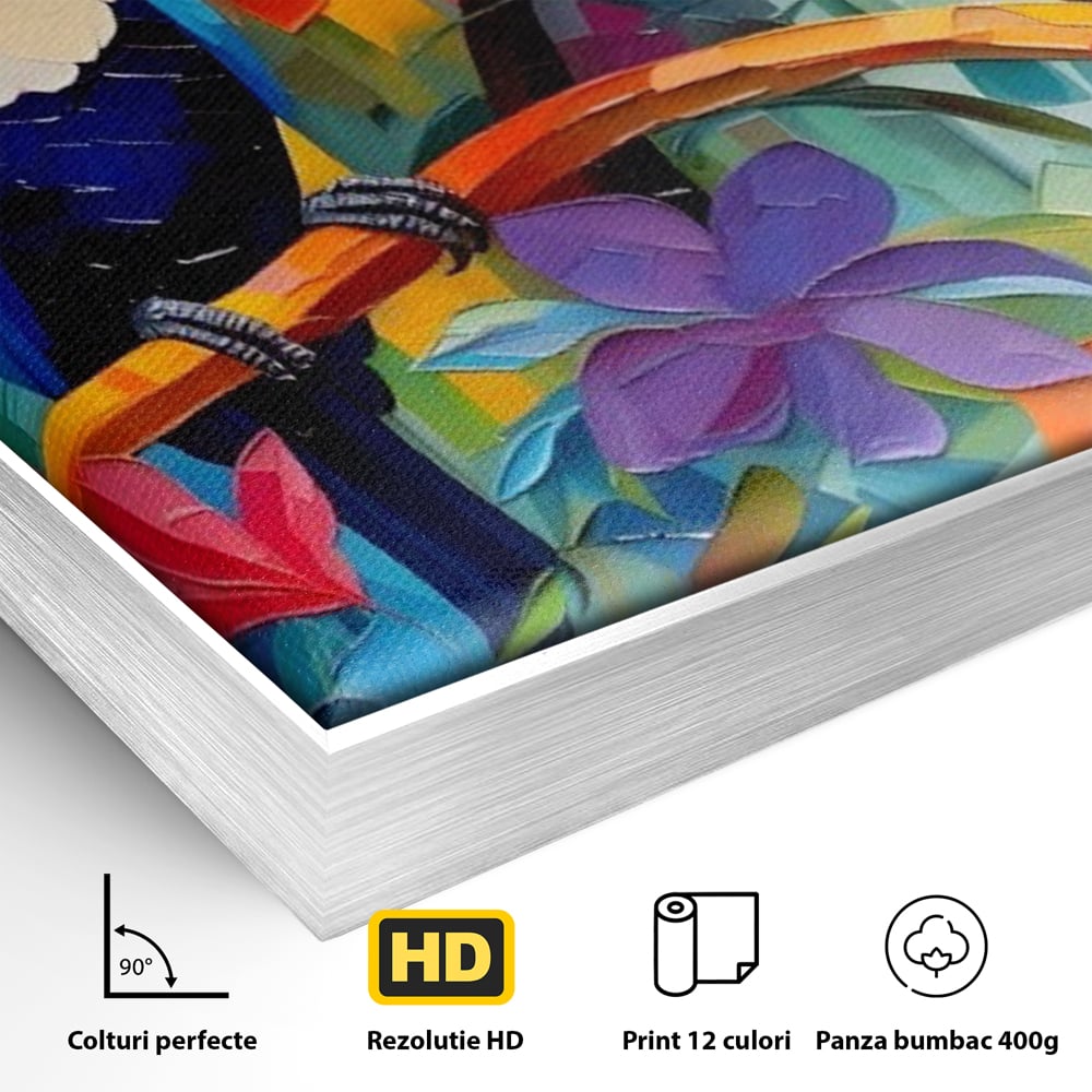 Tablou Canvas Premium LuxCanva® A1572, Iubirea Tucanilor , Room, Pasari, Colorat, Tropical, Flori, Living, Culori Vibrante