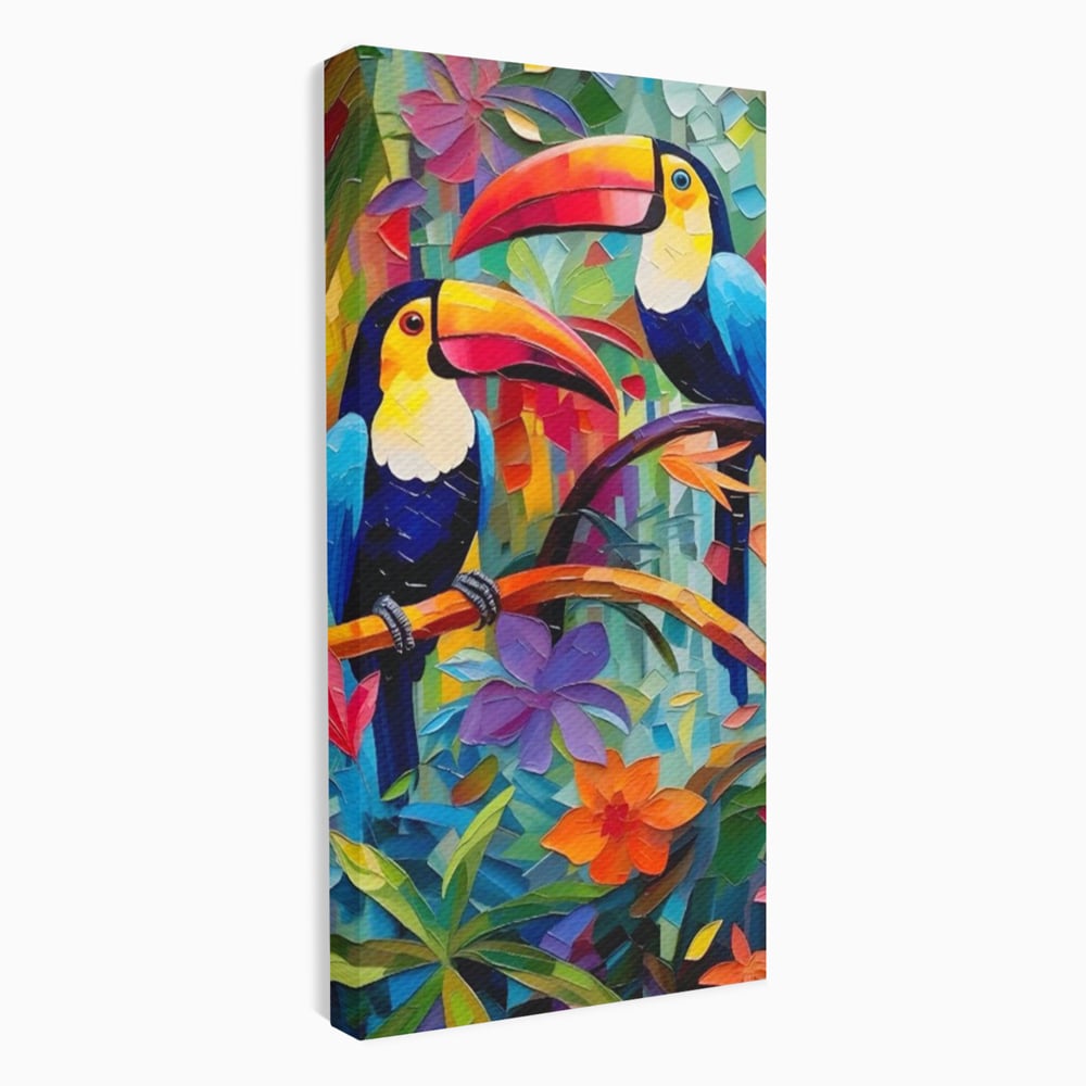 Tablou Canvas Premium LuxCanva® A1572, Iubirea Tucanilor , Room, Pasari, Colorat, Tropical, Flori, Living, Culori Vibrante