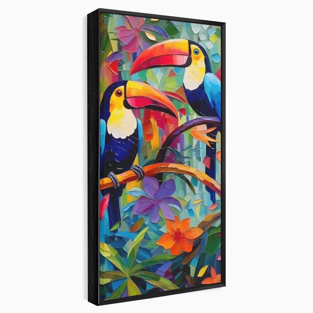 Tablou Canvas Premium LuxCanva® A1572, Iubirea Tucanilor , Room, Pasari, Colorat, Tropical, Flori, Living, Culori Vibrante
