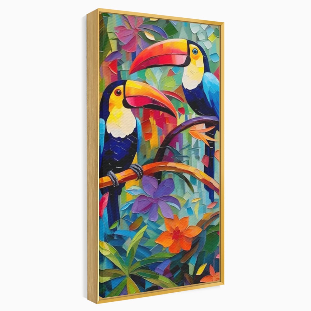Tablou Canvas Premium LuxCanva® A1572, Iubirea Tucanilor , Room, Pasari, Colorat, Tropical, Flori, Living, Culori Vibrante