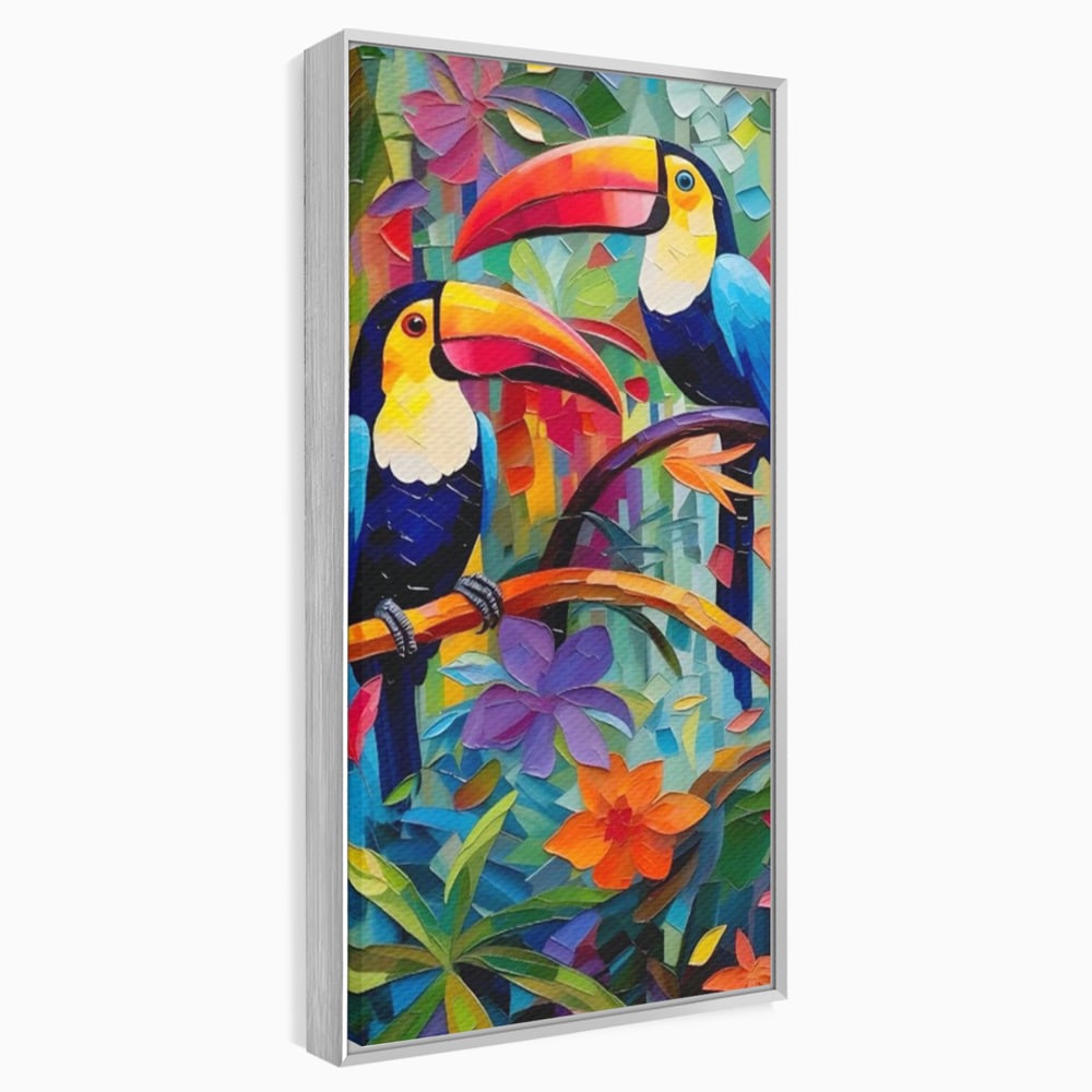 Tablou Canvas Premium LuxCanva® A1572, Iubirea Tucanilor , Room, Pasari, Colorat, Tropical, Flori, Living, Culori Vibrante