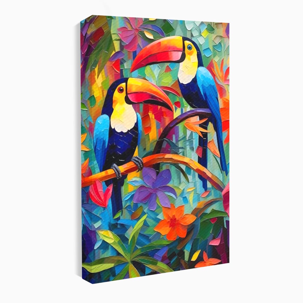 Tablou Canvas Premium LuxCanva® A1572, Iubirea Tucanilor , Room, Pasari, Colorat, Tropical, Flori, Living, Culori Vibrante