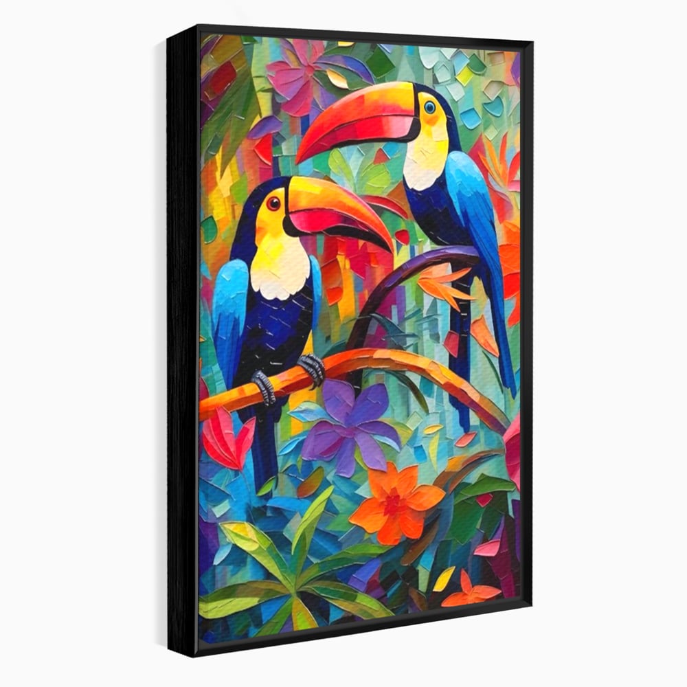 Tablou Canvas Premium LuxCanva® A1572, Iubirea Tucanilor , Room, Pasari, Colorat, Tropical, Flori, Living, Culori Vibrante