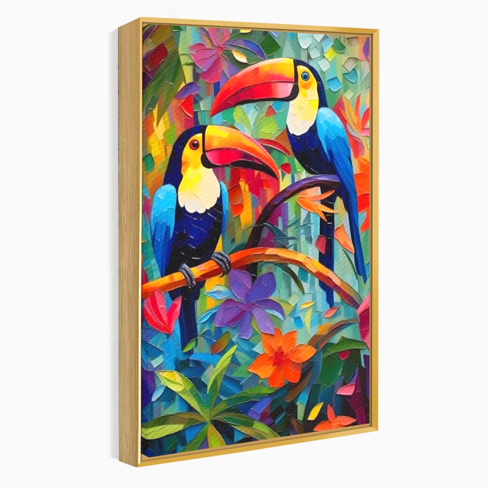 Tablou Canvas Premium LuxCanva® A1572, Iubirea Tucanilor , Room, Pasari, Colorat, Tropical, Flori, Living, Culori Vibrante