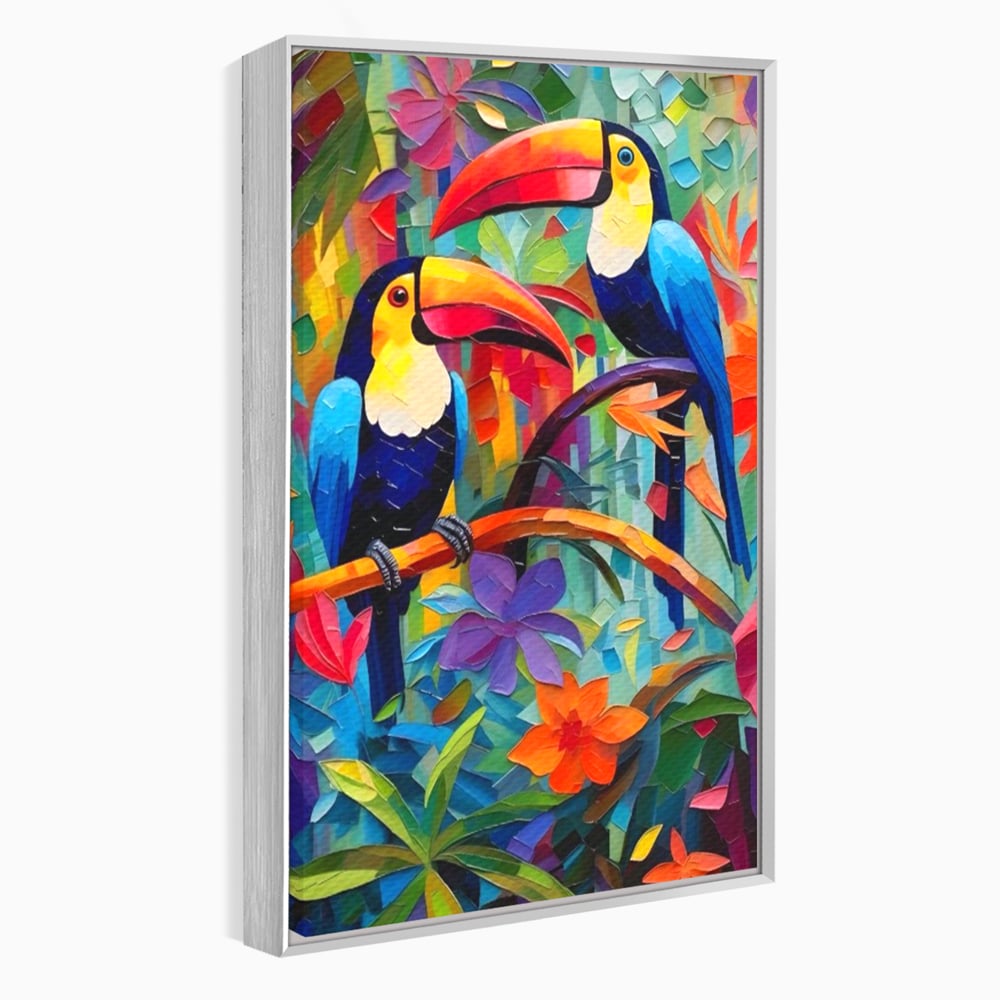 Tablou Canvas Premium LuxCanva® A1572, Iubirea Tucanilor , Room, Pasari, Colorat, Tropical, Flori, Living, Culori Vibrante