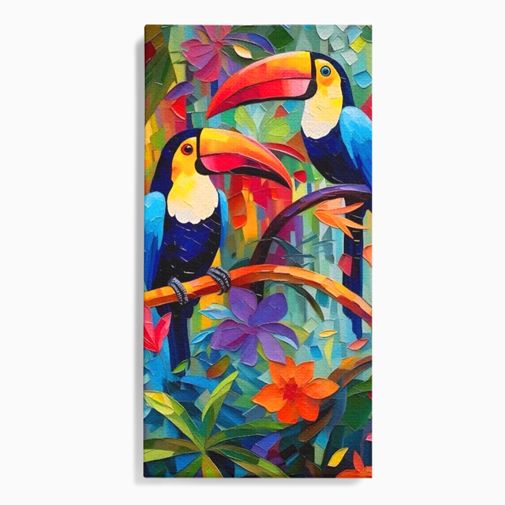 Tablou Canvas Premium LuxCanva® A1572, Iubirea Tucanilor , Room, Pasari, Colorat, Tropical, Flori, Living, Culori Vibrante