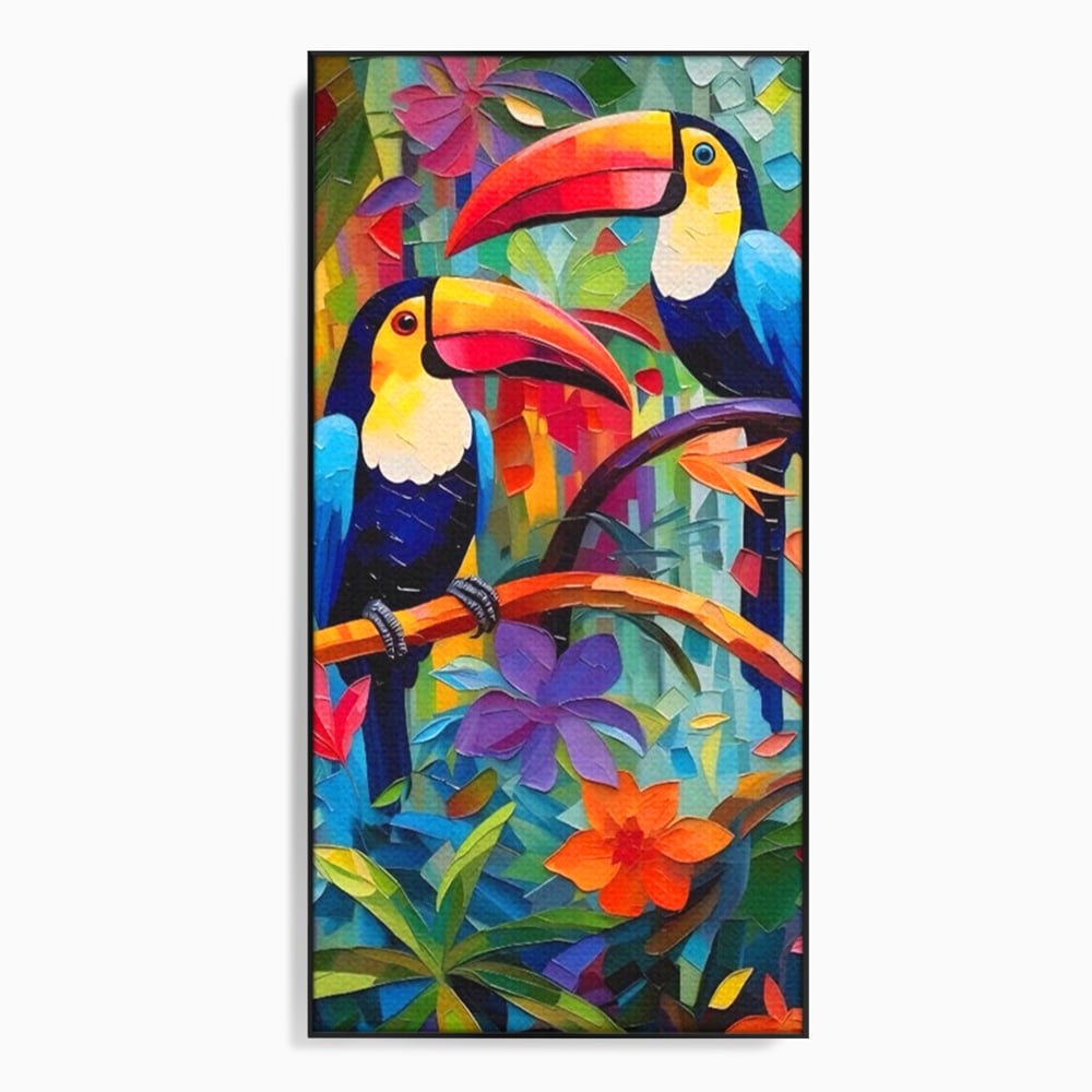 Tablou Canvas Premium LuxCanva® A1572, Iubirea Tucanilor , Room, Pasari, Colorat, Tropical, Flori, Living, Culori Vibrante