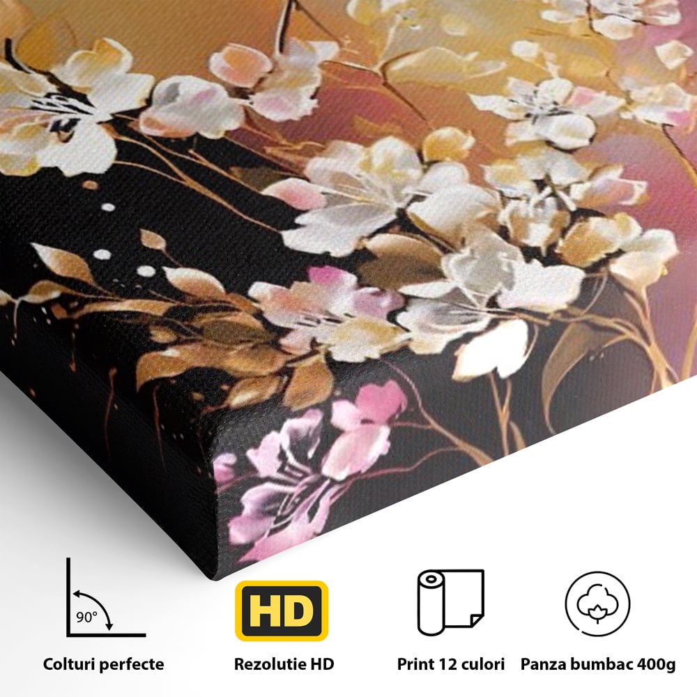 Tablou Canvas Premium LuxCanva® A1574, Ramura Inflorita , Living, Flori, Copac, Tufis, Room, Culori Vibrante