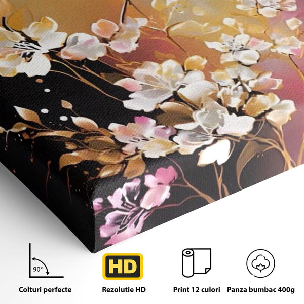 Tablou Canvas Premium LuxCanva® A1574, Ramura Inflorita , Living, Flori, Copac, Tufis, Room, Culori Vibrante