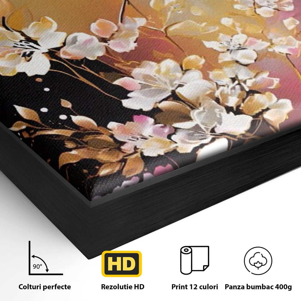 Tablou Canvas Premium LuxCanva® A1574, Ramura Inflorita , Living, Flori, Copac, Tufis, Room, Culori Vibrante