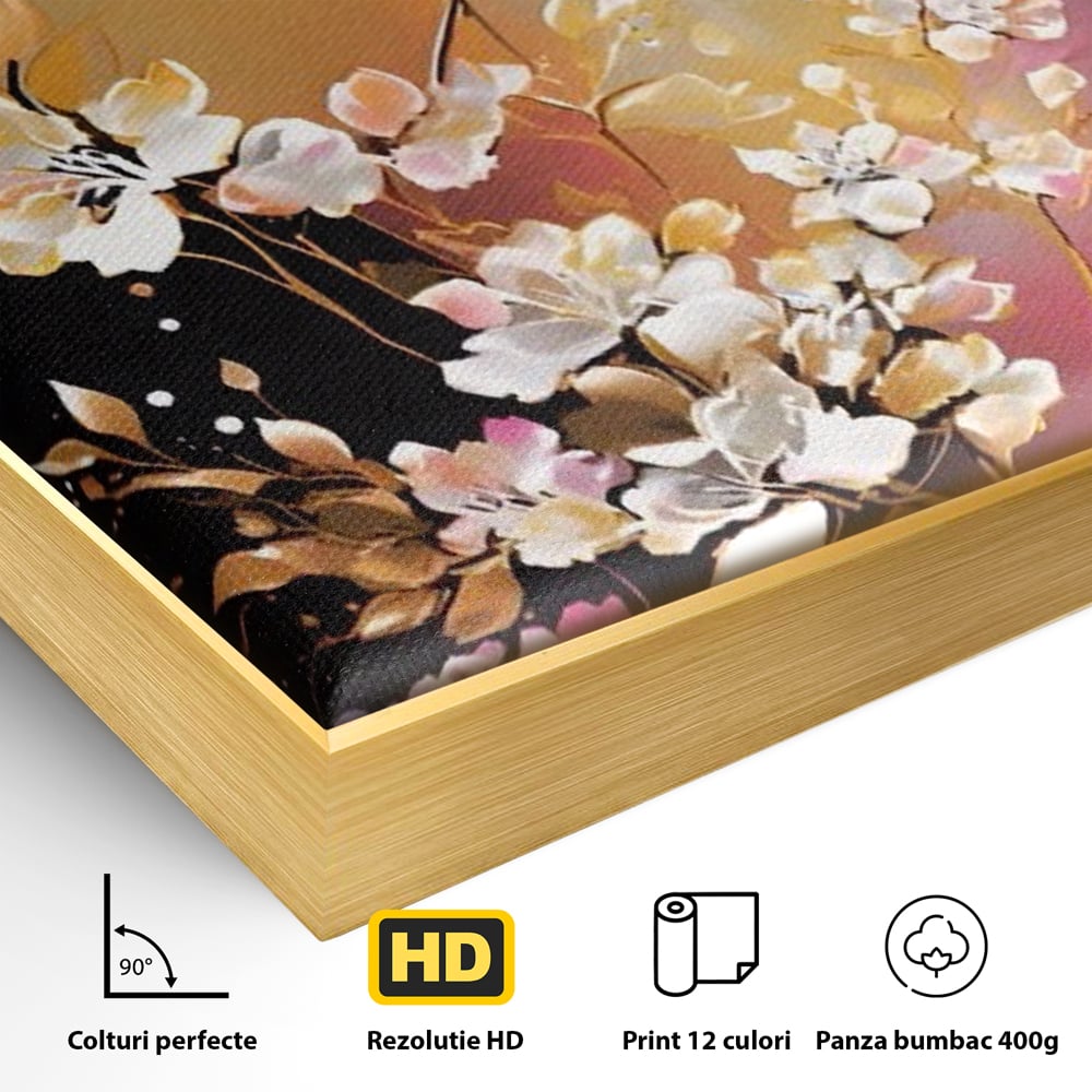 Tablou Canvas Premium LuxCanva® A1574, Ramura Inflorita , Living, Flori, Copac, Tufis, Room, Culori Vibrante