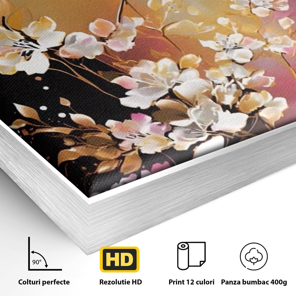 Tablou Canvas Premium LuxCanva® A1574, Ramura Inflorita , Living, Flori, Copac, Tufis, Room, Culori Vibrante