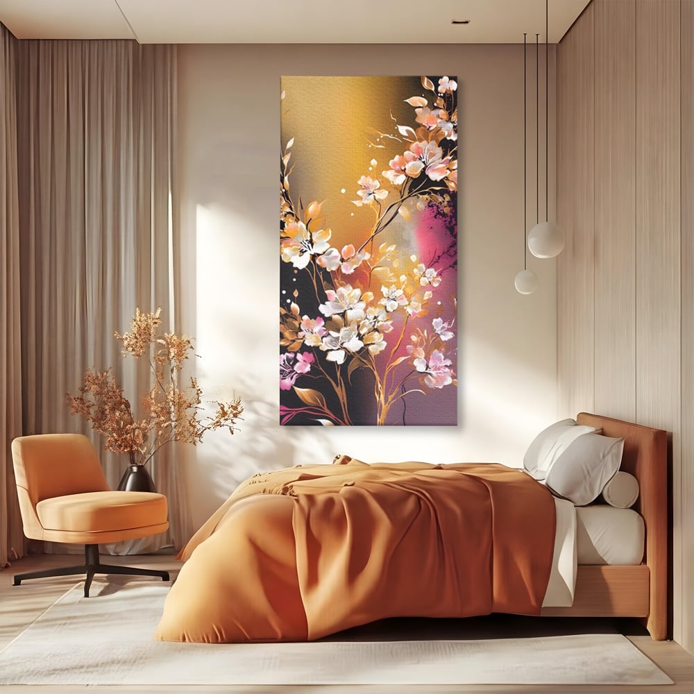 Tablou Canvas Premium LuxCanva® A1574, Ramura Inflorita , Living, Flori, Copac, Tufis, Room, Culori Vibrante