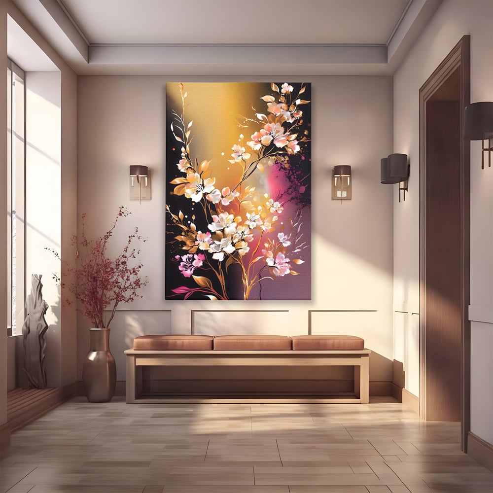 Tablou Canvas Premium LuxCanva® A1574, Ramura Inflorita , Living, Flori, Copac, Tufis, Room, Culori Vibrante