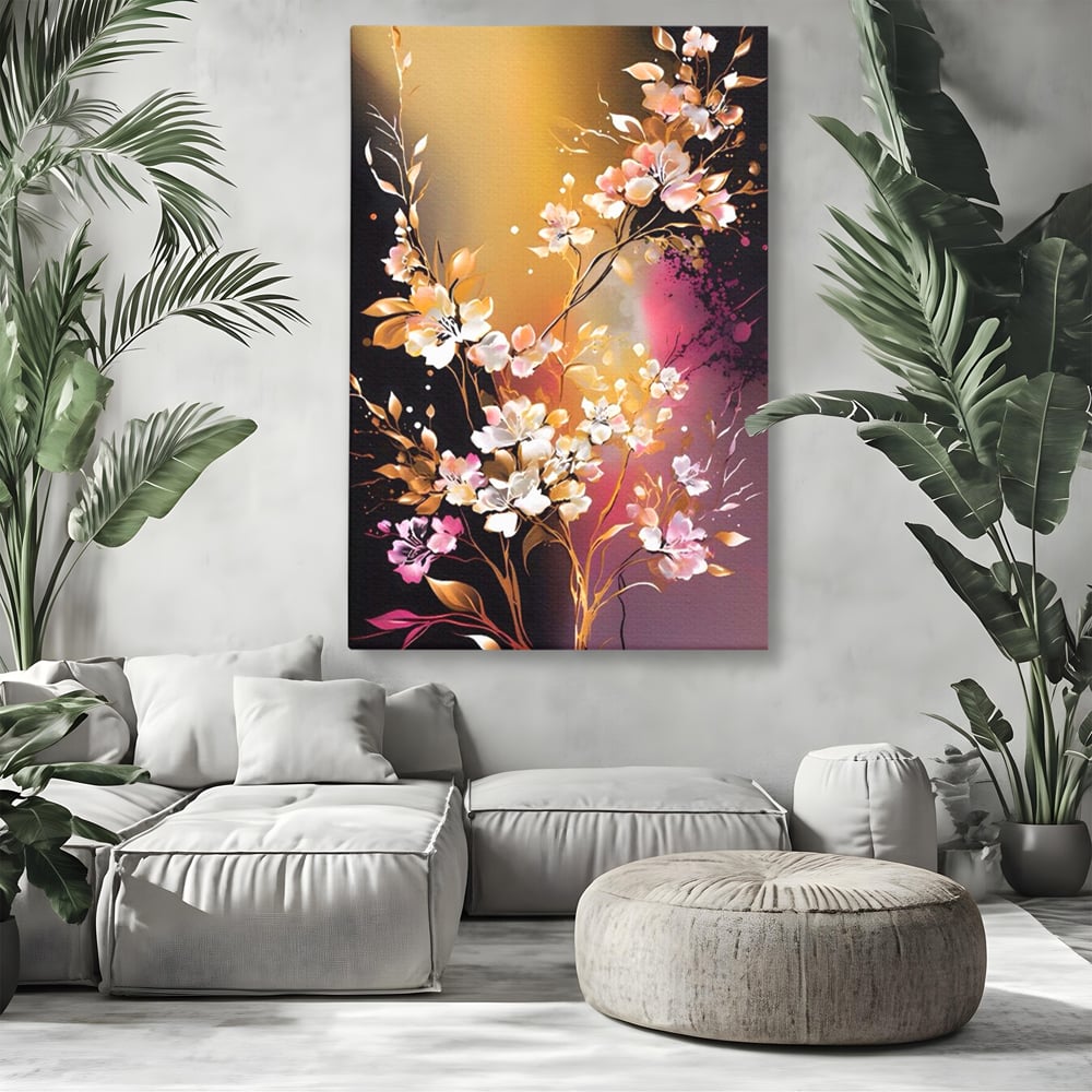 Tablou Canvas Premium LuxCanva® A1574, Ramura Inflorita , Living, Flori, Copac, Tufis, Room, Culori Vibrante