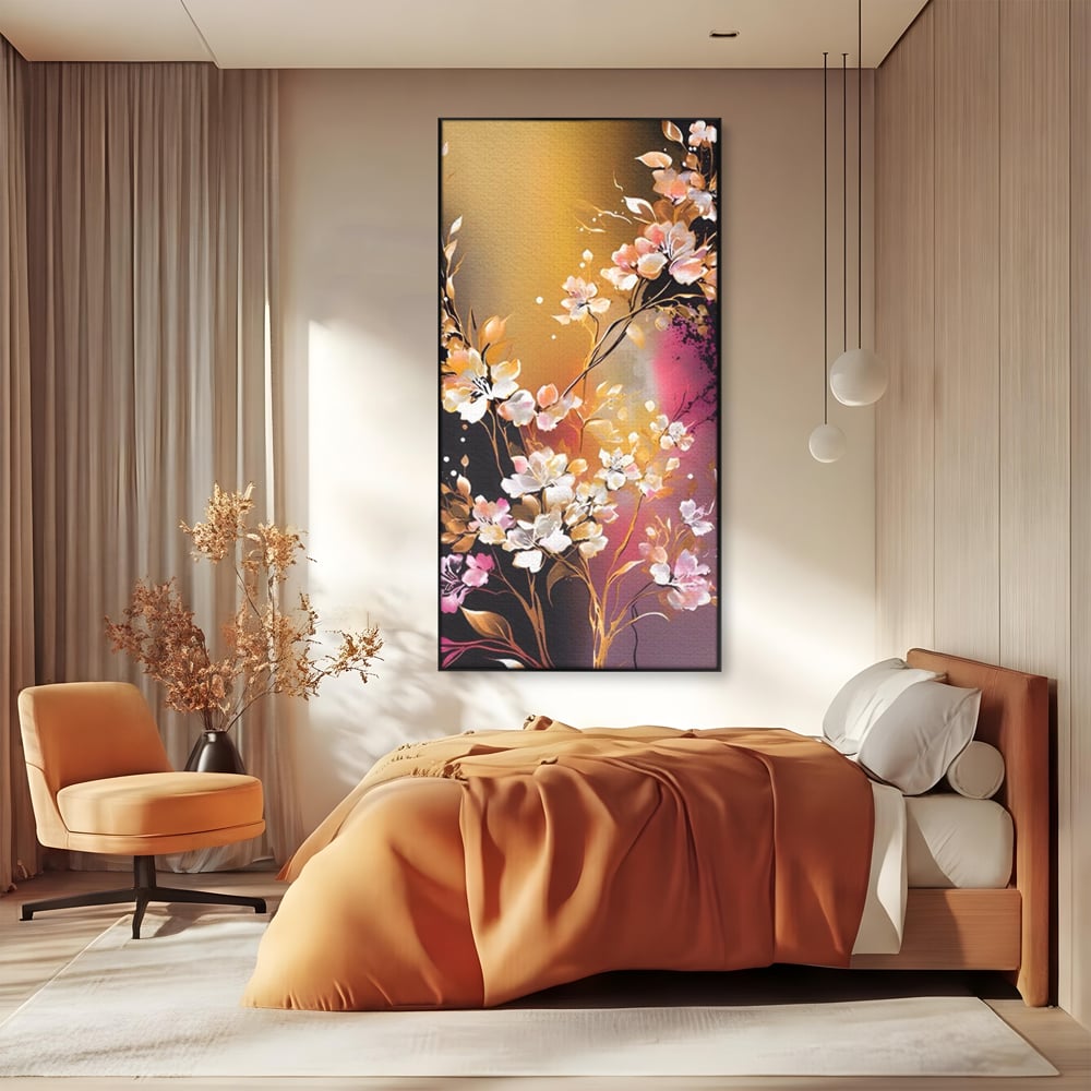 Tablou Canvas Premium LuxCanva® A1574, Ramura Inflorita , Living, Flori, Copac, Tufis, Room, Culori Vibrante