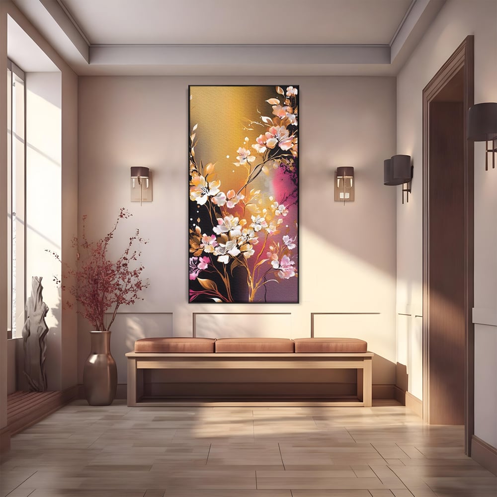 Tablou Canvas Premium LuxCanva® A1574, Ramura Inflorita , Living, Flori, Copac, Tufis, Room, Culori Vibrante