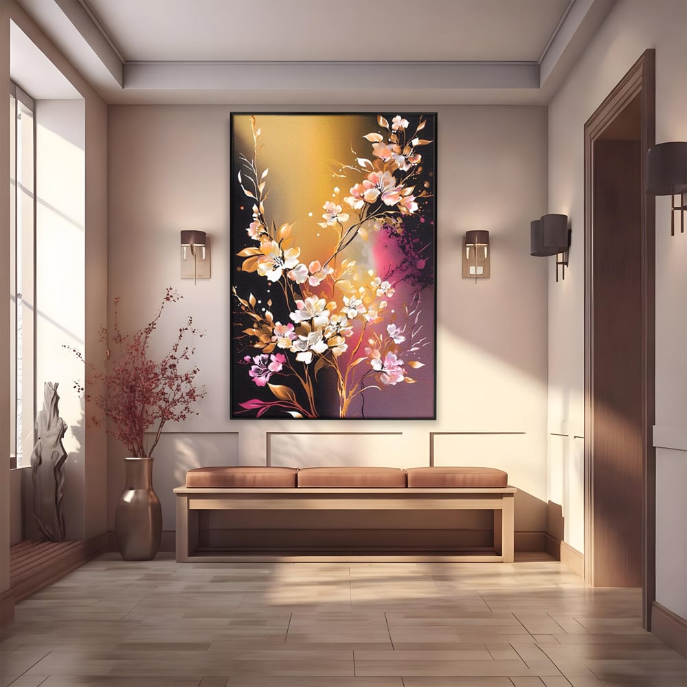 Tablou Canvas Premium LuxCanva® A1574, Ramura Inflorita , Living, Flori, Copac, Tufis, Room, Culori Vibrante