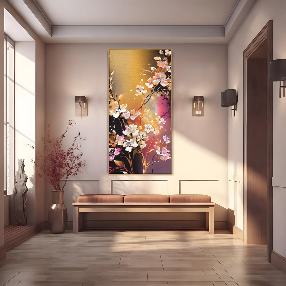 Tablou Canvas Premium LuxCanva® A1574, Ramura Inflorita , Living, Flori, Copac, Tufis, Room, Culori Vibrante