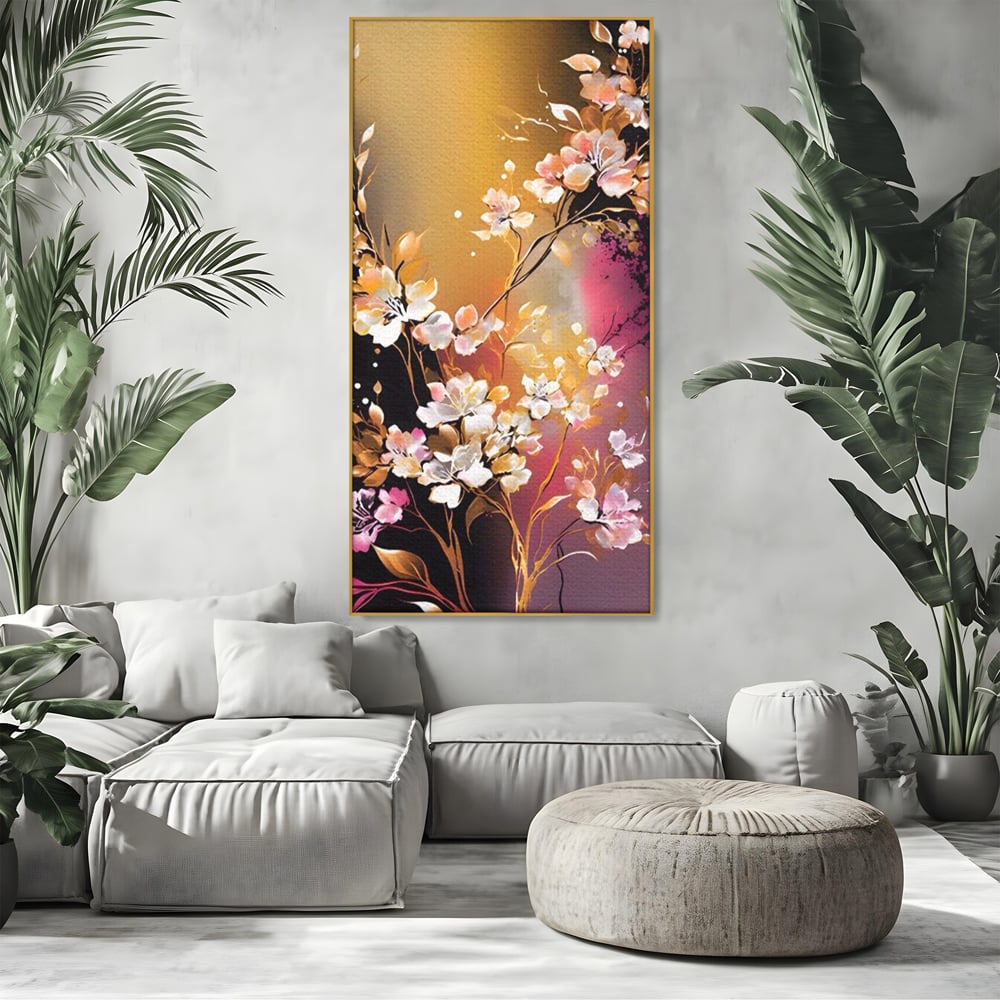 Tablou Canvas Premium LuxCanva® A1574, Ramura Inflorita , Living, Flori, Copac, Tufis, Room, Culori Vibrante
