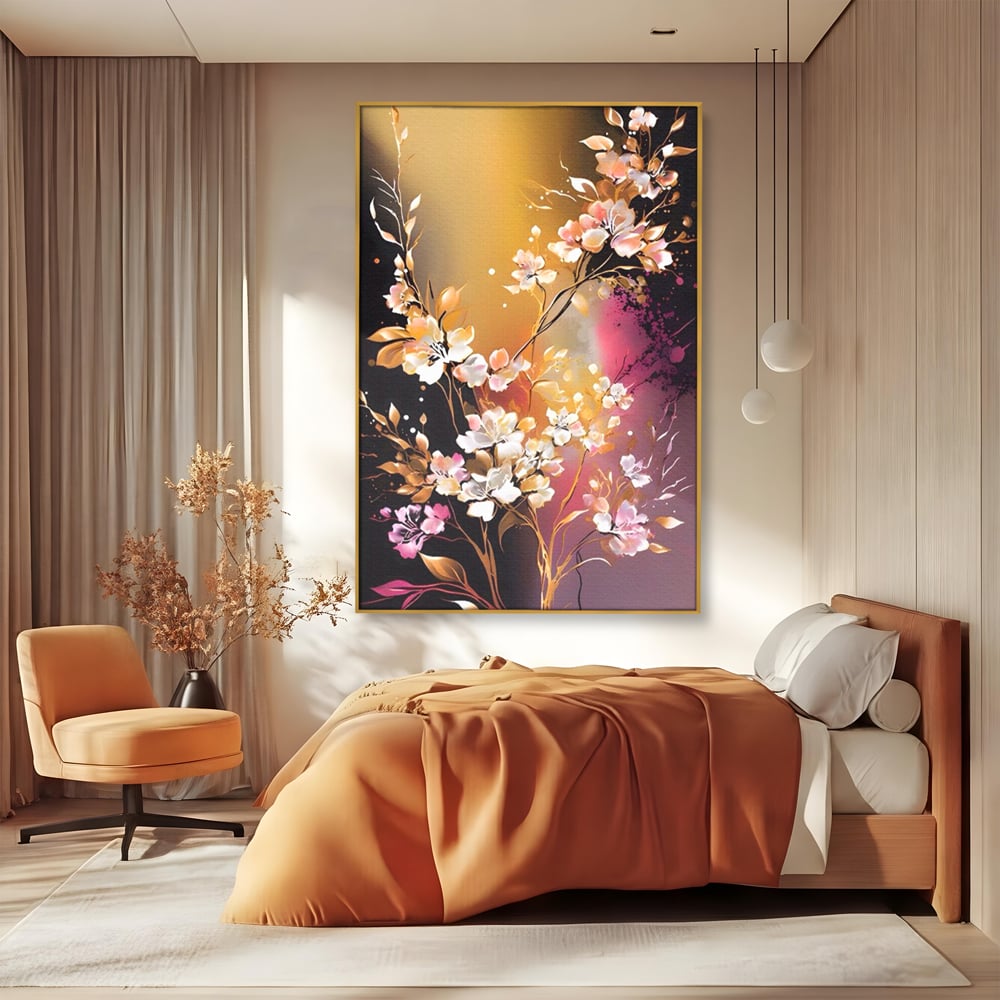 Tablou Canvas Premium LuxCanva® A1574, Ramura Inflorita , Living, Flori, Copac, Tufis, Room, Culori Vibrante