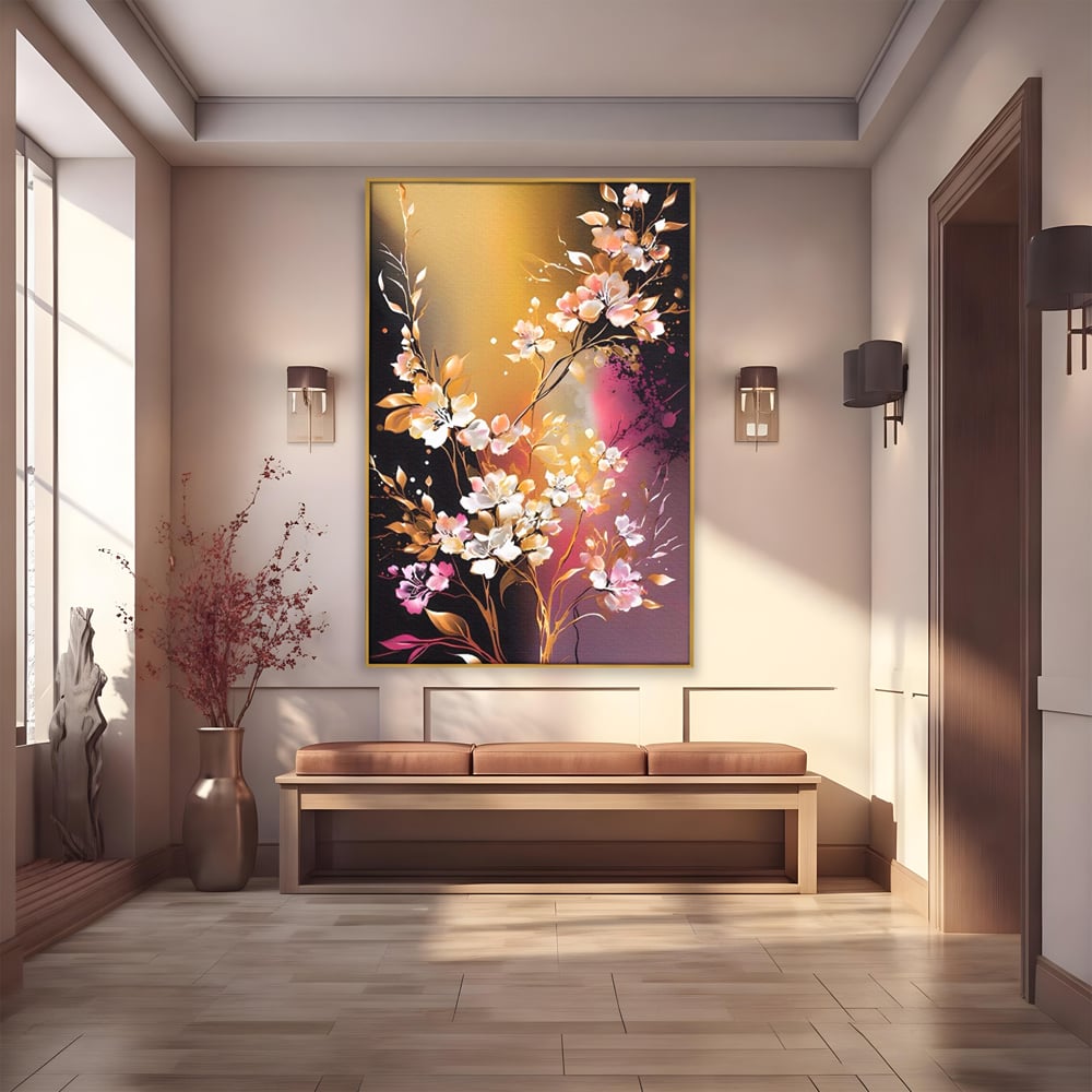 Tablou Canvas Premium LuxCanva® A1574, Ramura Inflorita , Living, Flori, Copac, Tufis, Room, Culori Vibrante
