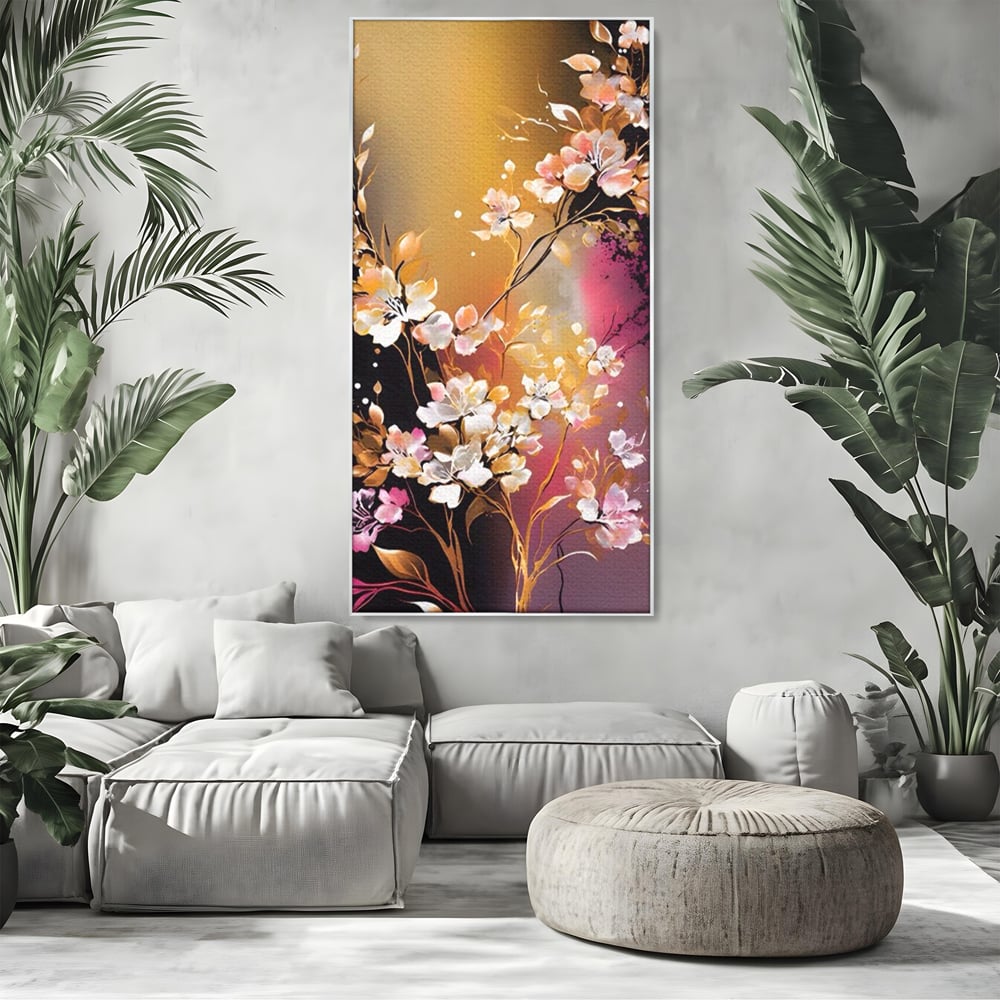Tablou Canvas Premium LuxCanva® A1574, Ramura Inflorita , Living, Flori, Copac, Tufis, Room, Culori Vibrante