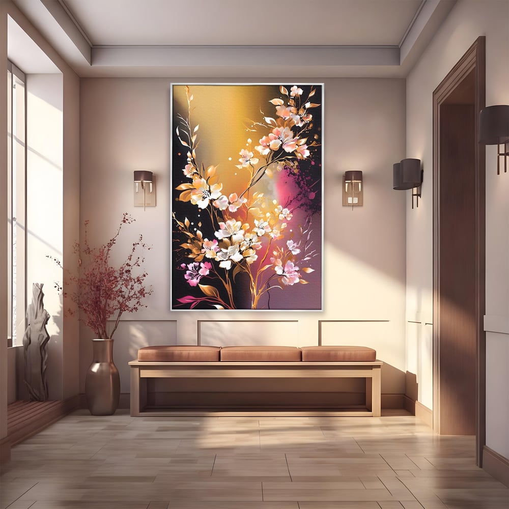 Tablou Canvas Premium LuxCanva® A1574, Ramura Inflorita , Living, Flori, Copac, Tufis, Room, Culori Vibrante
