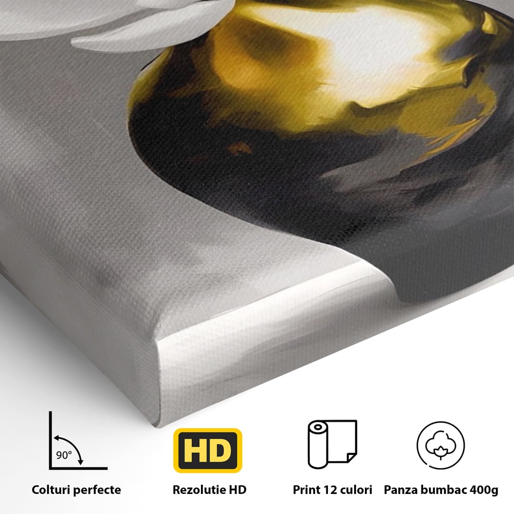 Tablou Canvas Premium LuxCanva® A1576, Armonie In Culori , Living, Floare, Vaza, Auriu, Planta, Room, Culori Vibrante