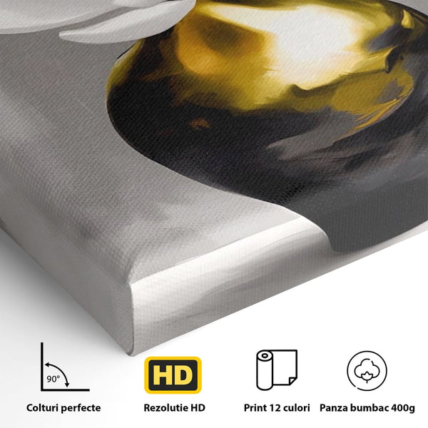 Tablou Canvas Premium LuxCanva® A1576, Armonie In Culori , Living, Floare, Vaza, Auriu, Planta, Room, Culori Vibrante
