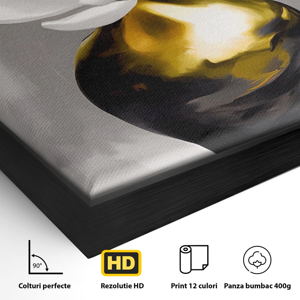 Tablou Canvas Premium LuxCanva® A1576, Armonie In Culori , Living, Floare, Vaza, Auriu, Planta, Room, Culori Vibrante
