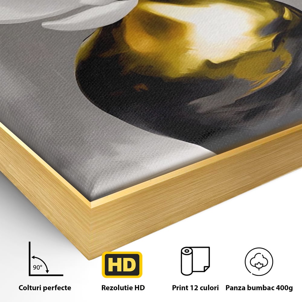 Tablou Canvas Premium LuxCanva® A1576, Armonie In Culori , Living, Floare, Vaza, Auriu, Planta, Room, Culori Vibrante