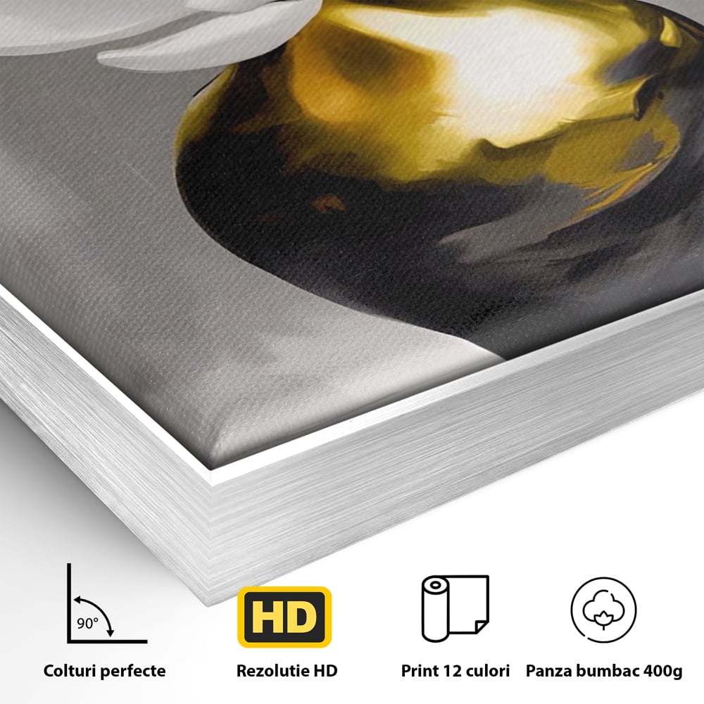 Tablou Canvas Premium LuxCanva® A1576, Armonie In Culori , Living, Floare, Vaza, Auriu, Planta, Room, Culori Vibrante