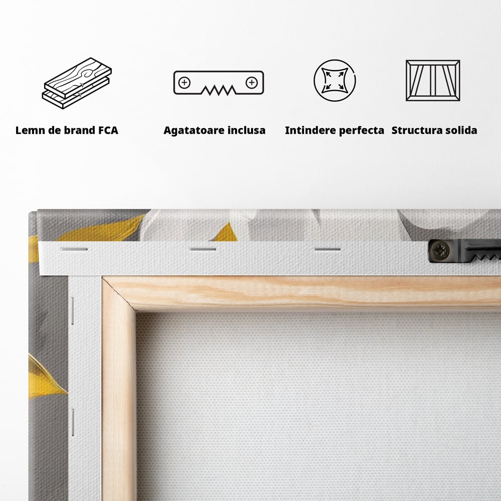 Tablou Canvas Premium LuxCanva® A1576, Armonie In Culori , Living, Floare, Vaza, Auriu, Planta, Room, Culori Vibrante